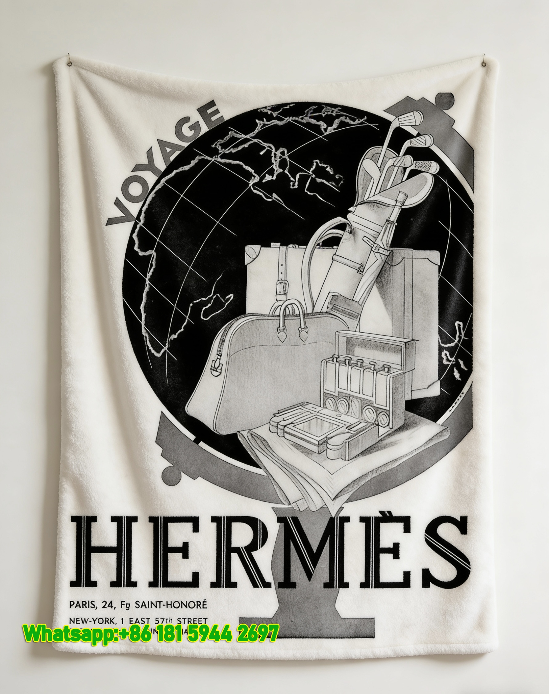Hermès Vintage Voyage Travel Poster Flannel Throw Blanket IMG_5053